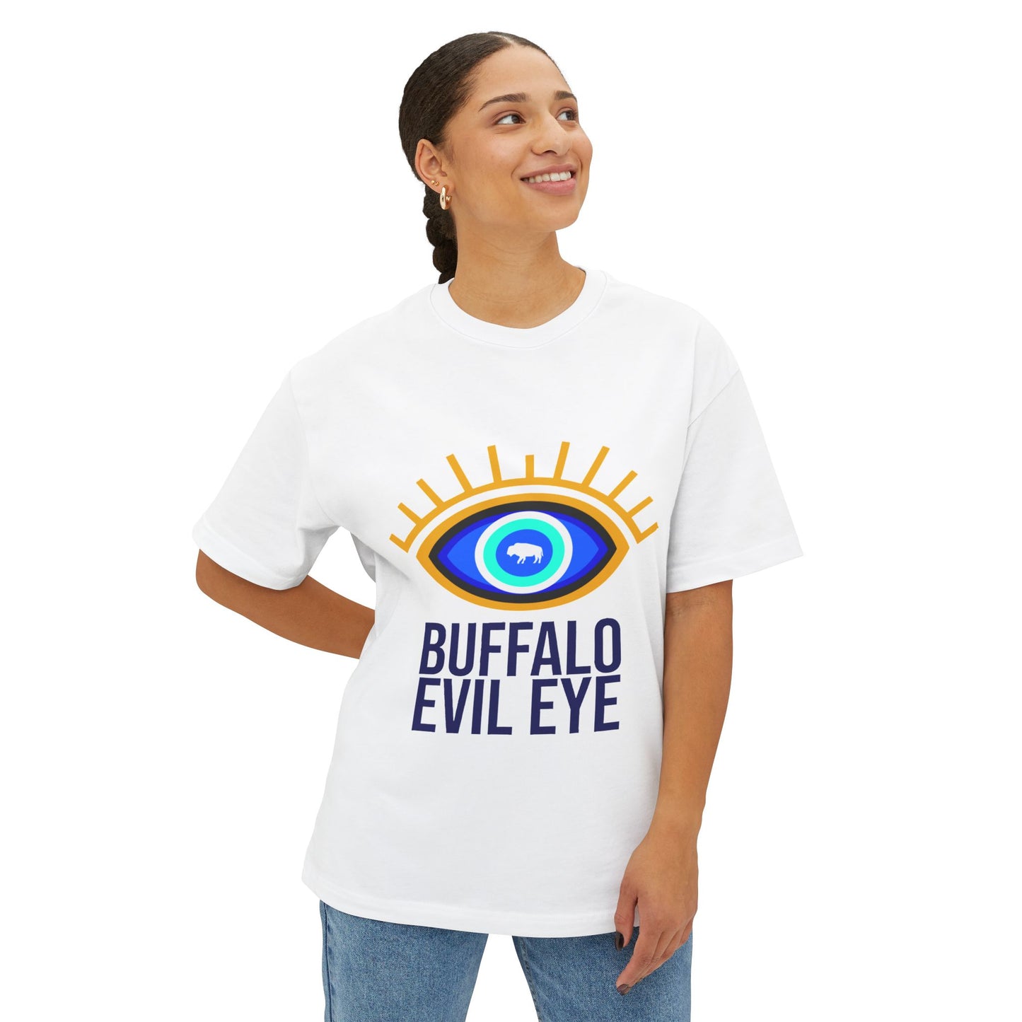 Buffalo Evil Eye Oversized Tee, Unisex Boxy T-Shirt, Spiritual Protection Tee, Boho Chic Style, Gift for Occasions